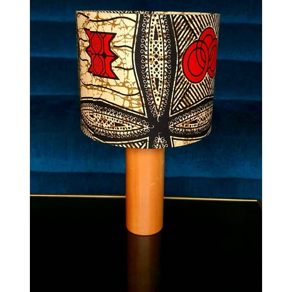 Pendant lampshade, handmade drum lampshade, ceiling or lamp base African wax print lampshade - all sizes - Orange and black