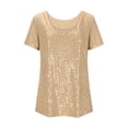 thumbnail image 4 of YOUYEDIAN Girls Full Sequin Tops Sparkle Glitter Blouses Short Sleeve Shirts Dressy Party Concert Outfits (Gold, 13-14 Years), 4 of 5