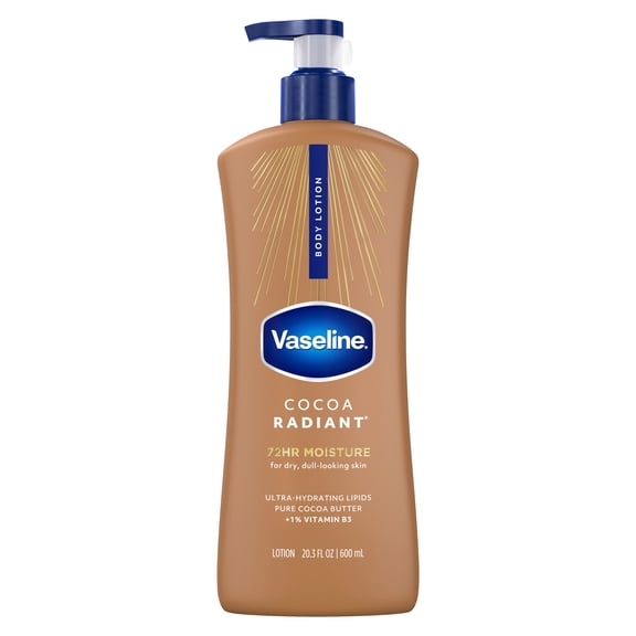 Vaseline Cocoa Radiant Body Lotion Cocoa for Dry Skin Cocoa Radiant Lotion Made with Ultra-Hydrating Lipids and Pure Cocoa Butter for a Long-Lasting, Radiant Glow, 20.3 Fl oz