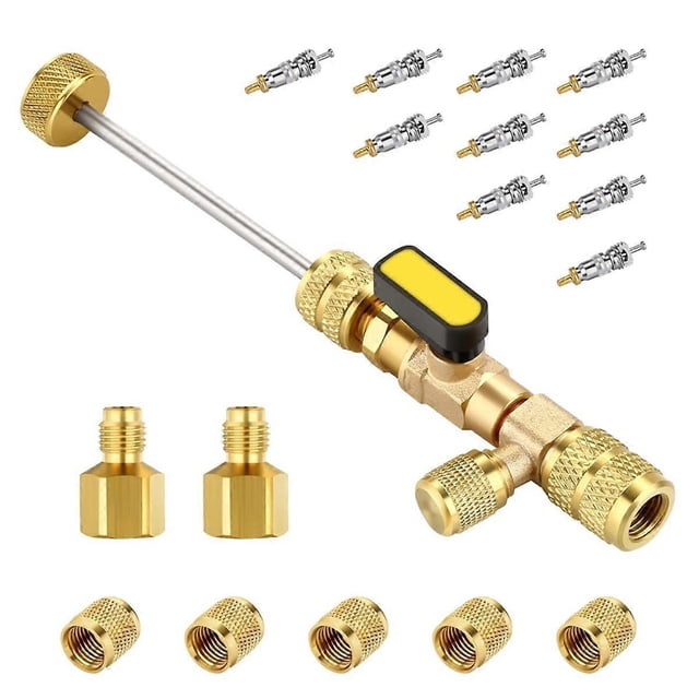 Herramienta para extraer núcleos de válvulas HVAC, extractor de núcleos de válvulas con núcleos de válvulas, tuercas y adaptadores R410 R32, para R410 R32 R22 R12