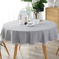 thumbnail image 3 of Simple Nordic Style Tablecloth, Round Tablecloths for Circular Table Cover, Dust-Proof Cotton Linen Table Cover for Buffet Table, Parties, Holiday Dinner (Light Grey with Tassel), 3 of 7