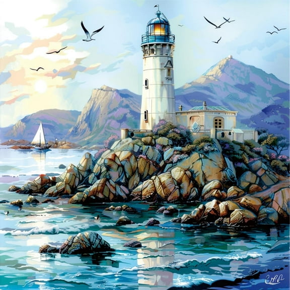 The white lighthouse Wooden Jigsaw Puzzle 12"x 12" inch 500 pieces Adul Home Decoration Art Gift Family Game