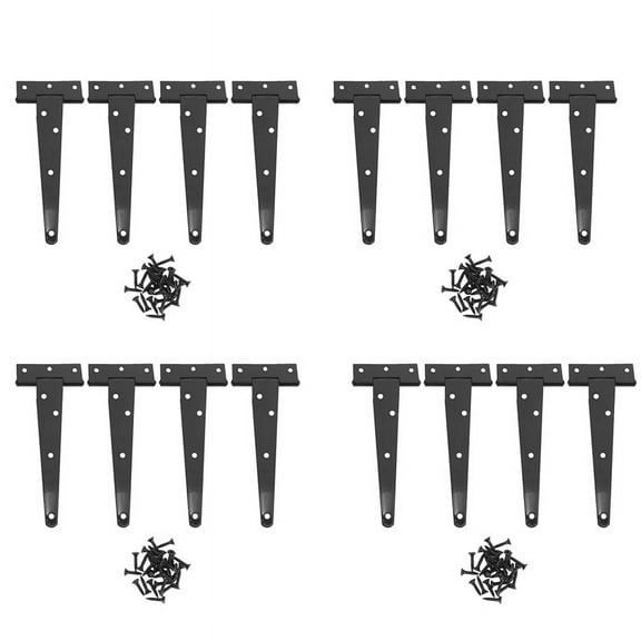 16 PCS 6 Inch Heavy Duty Door Hinges T-Strap Tee Shed Hinge Gate Hinges for Wooden Gates Hinges (Black),16 x T-strap hinges,Black