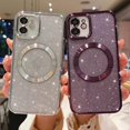 thumbnail image 6 of Compatible with iPhone 12 Magnetic Glitter Case, Luxury Plating Cute Bling Clear Phone Case, Compatible with MagSafe for Women Girls with Camera Protector Back Cover - Purple, 6 of 10