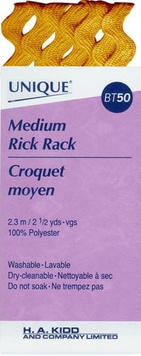 UNIQUE Medium Rick Rack Trim — 6 mm × 2.3 m, Gold/Yellow Polyester, 6 mm x 2.3 m