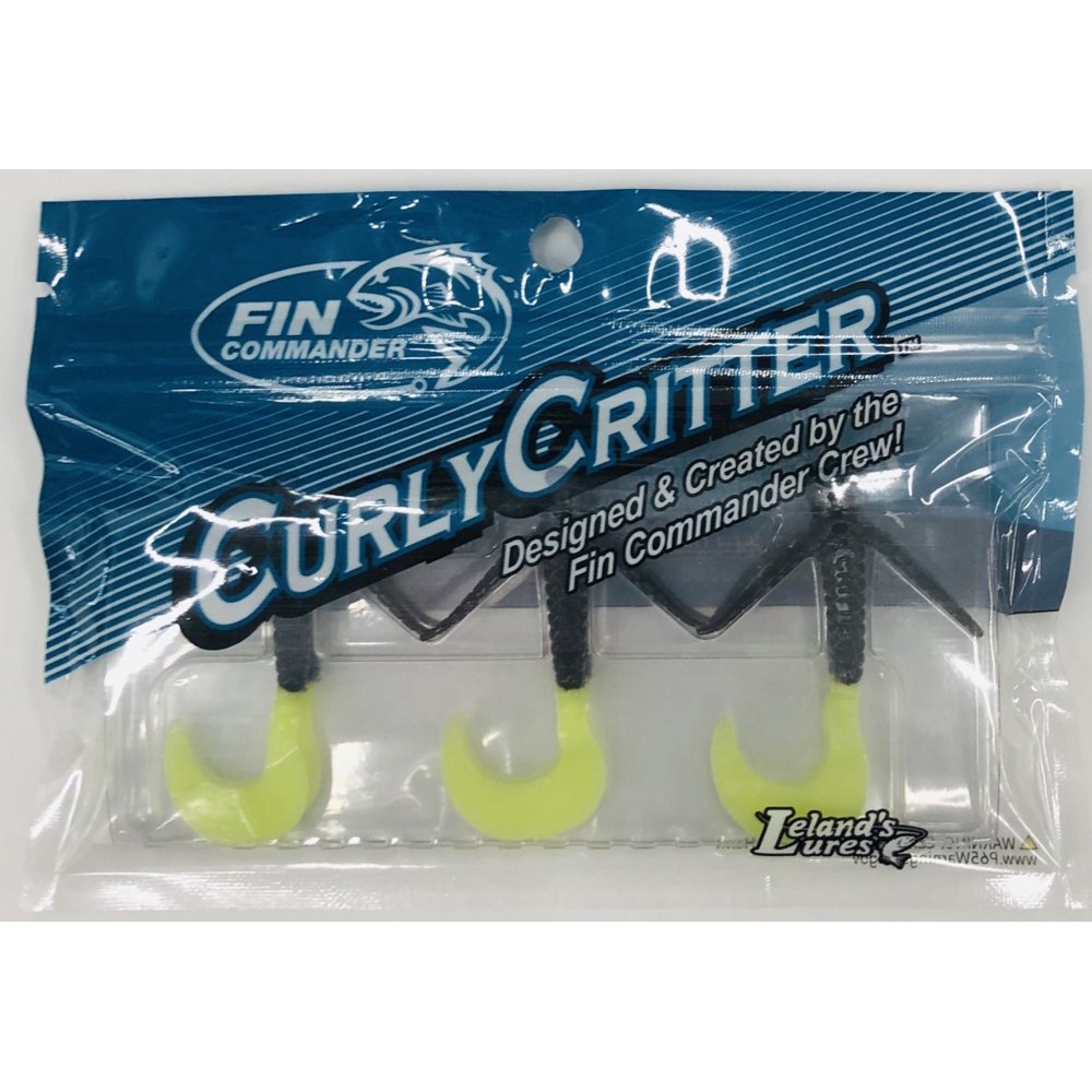 Fin Commander Curly Critter Fishing Lure, Black & Chartreuse, 6 Count