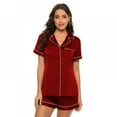 thumbnail image 3 of Women's Satin 2 Piece Pajama Set Button Down Short Sleeve Sleepwear, 3 of 5