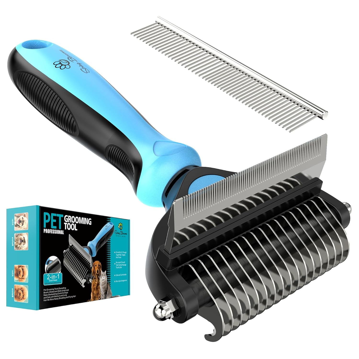 2 in 1 Professional Grooming Rake for Cats & Dogs-Dematting Comb