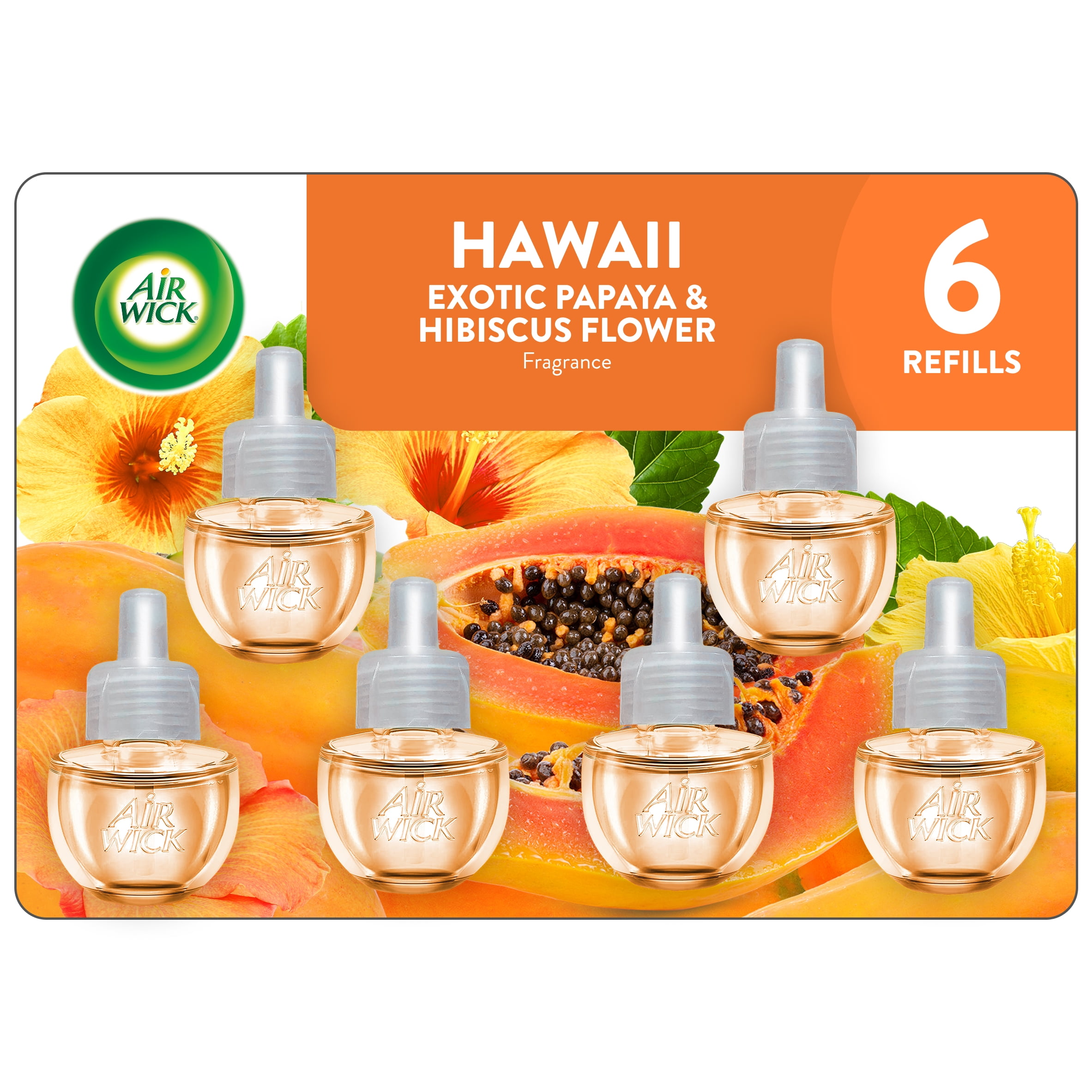 (4 pack) Air Wick Plug-In Scented Oil Air Freshener Warmer Refills, Hawaii Papaya & Hibiscus, 6 Count