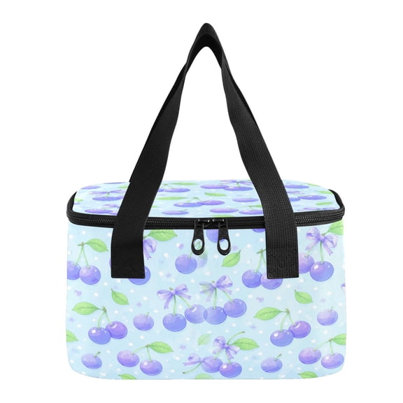 6L Insulated Lunch Bag Square Handheld Cooler Tote Sweet Purple Cherries Pattern Reusable Thermal Bag with Polyester & Aluminum Lining for Work Picnic Travel