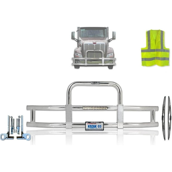 Compatible with 579 2013-2020 Front Grille Deer Bumper Guard w/ Built in 16'' LED Bar Chrome (Kozak)