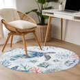thumbnail image 5 of Summer Ocean Turtle Round Living Room Rugs 4 ft, Retro Shell Coral Washable Area Rug with Non-Slip Sturdy Edge Binding Round Carpet for Entryway Kitchen Bedroom Bathroom, 5 of 9