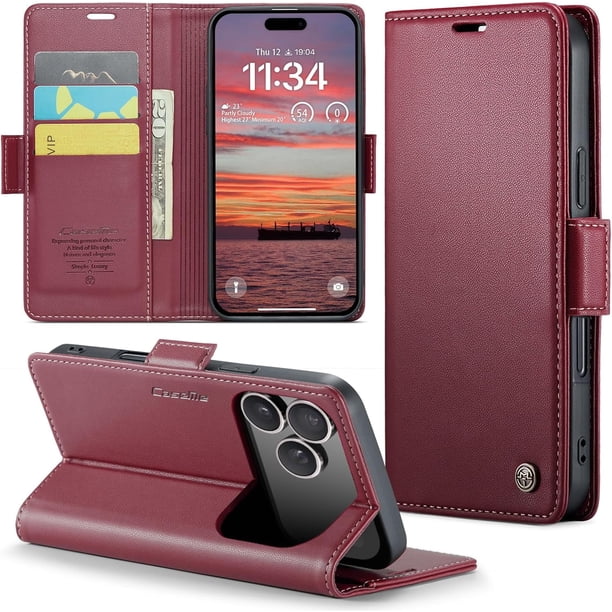 Funda tipo cartera para iPhone 17 Pro con tarjetero, función atril, bloqueo RFID, cierre magnético, protección a prueba de golpes, de piel sintética, con tapa tipo cartera para iPhone 17 Pro