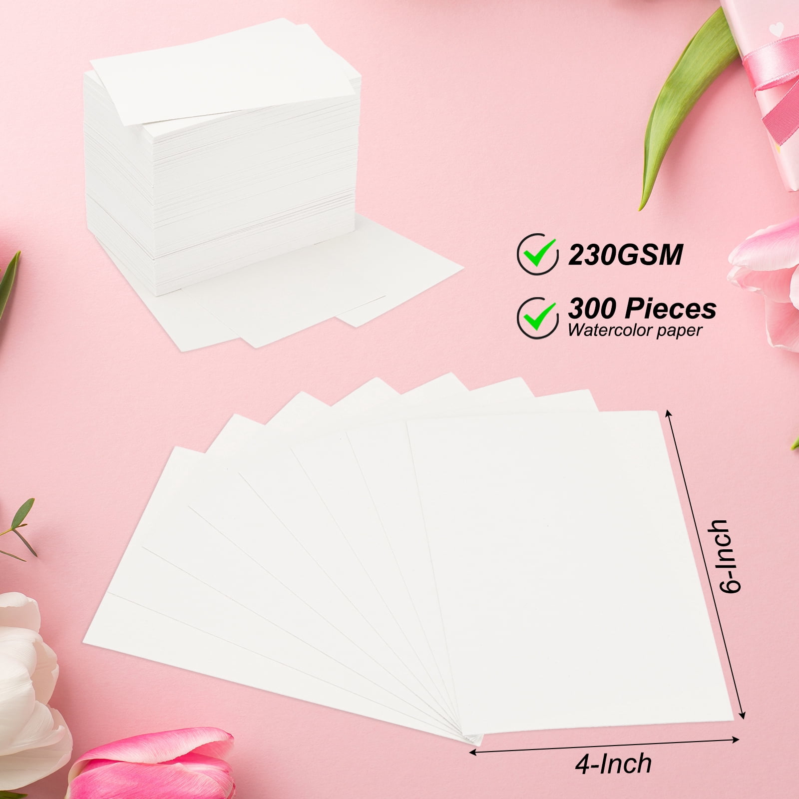 Unique Bargains 300 Pcs Cotton Watercolor Paper 110lb/230 GSM for Art Painting 4x6 Inch