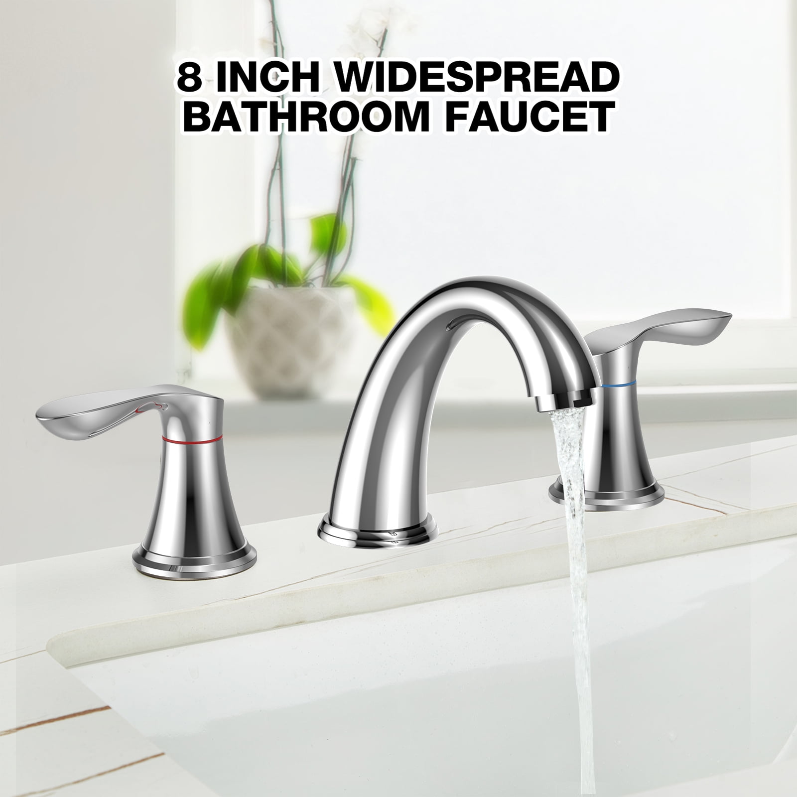 Bathroom Faucet 3 Hole, 8" Widespread Bathroom Faucets for Sink 3 Hole Brushed Nickel with Pop-Up Drain, CUPC Hose Water Supply Lines