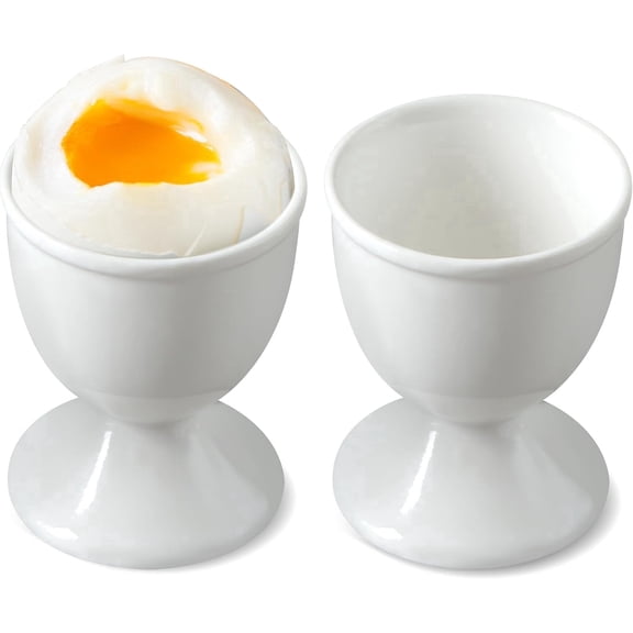 ERBAO Plastic Egg Cup Set of 2 White Porcelain Holder Breakfast Boiled Cooking Easy to Clean Childhood Memories Kitchen
