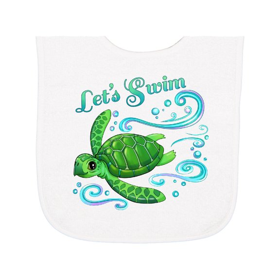 Inktastic Lets Swim Cute Sea Turtle Baby Terry Cloth Bib