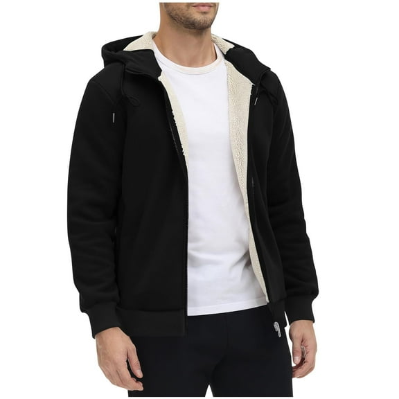 OGLCCG Hoodies Jacket for Men Full Zip Up Thick Sherpa Lined Hoode Jacket with Pockets Fall Winter Warm Fleece Hooded Sweatshirts,XXXL,Black