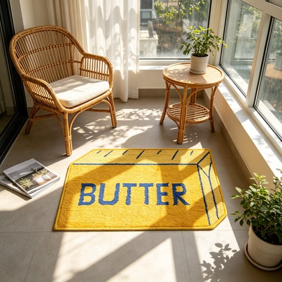 Butter Rug Yellow Butter Kitchen Mat 32 x 20 Inch Non Slip Funny Standing Desk Mat for Floor Indoor Outdoor Living Room & Bathroom Laundry Entryway Decor