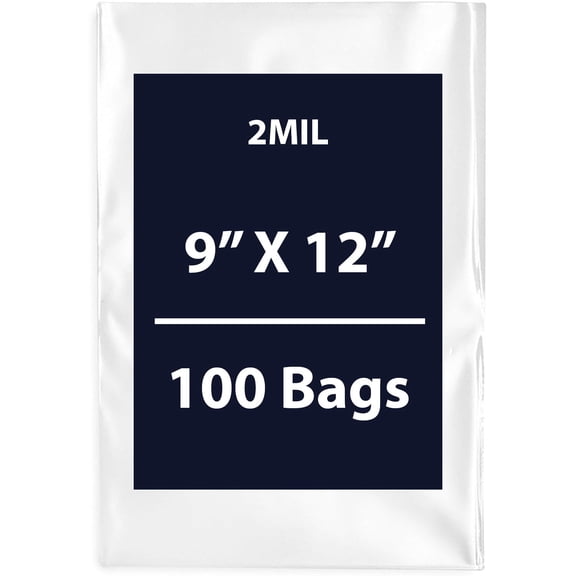 Clear Flat Poly Bags, 2Mil 9" X 12" & 100 Bags | Low-Density Polyethylene (LDPE), Flat Open Top Plastic Packaging Packing | Flexible and Durable Plastic Bags