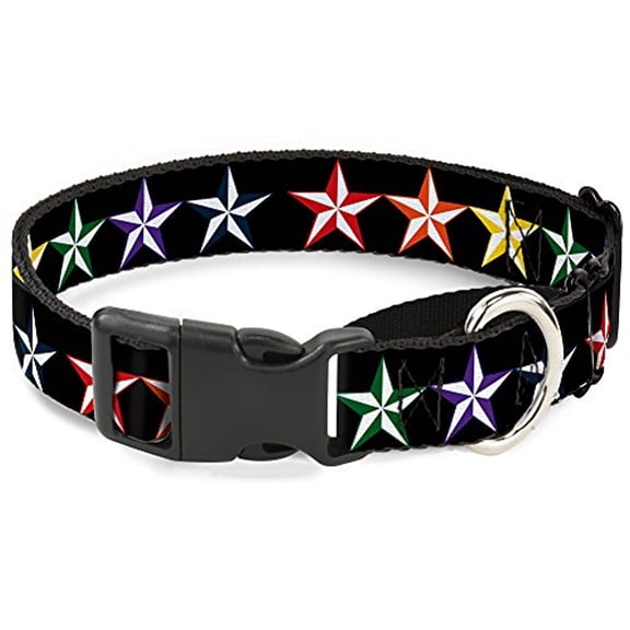 Buckle-Down Martingale Dog Collar - Nautical Star Black Multi Color - 1" Wide - Fits 15-26" Neck Size - Large