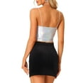 thumbnail image 3 of INSPIRE CHIC Women's Spaghetti Strap Sleeveless Party Sparkly Shiny Metallic Crop Cami Tops L Silver, 3 of 6
