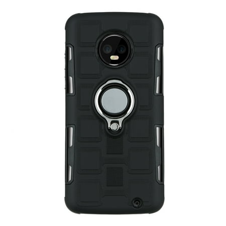 Hard Phone Case Magnetic Car Mounting Phone Cover with Finger Ring Holder Shockproof Phone Shell for Moto G6 Plus (Black)