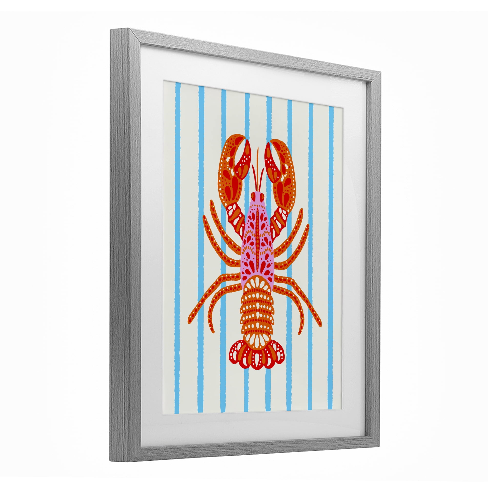 Stupell Industries Bright Boho Lobster on Stripes Gray Framed Print Under Glass, design by Indira Prieto | IndySign