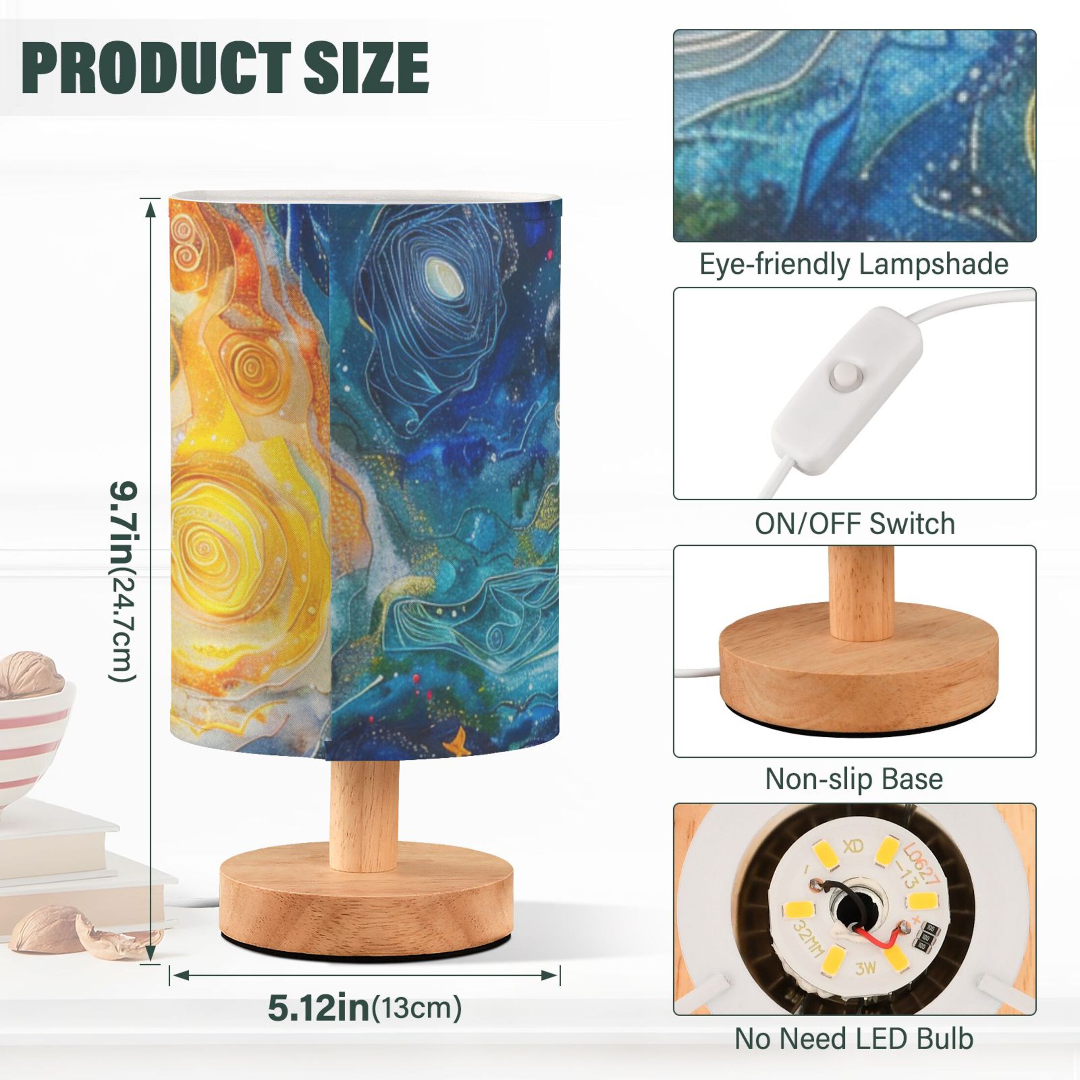 Starry Night Oil Painting Table Lamp with USB Port LED Warm Light Lamp Night Light Home Decor