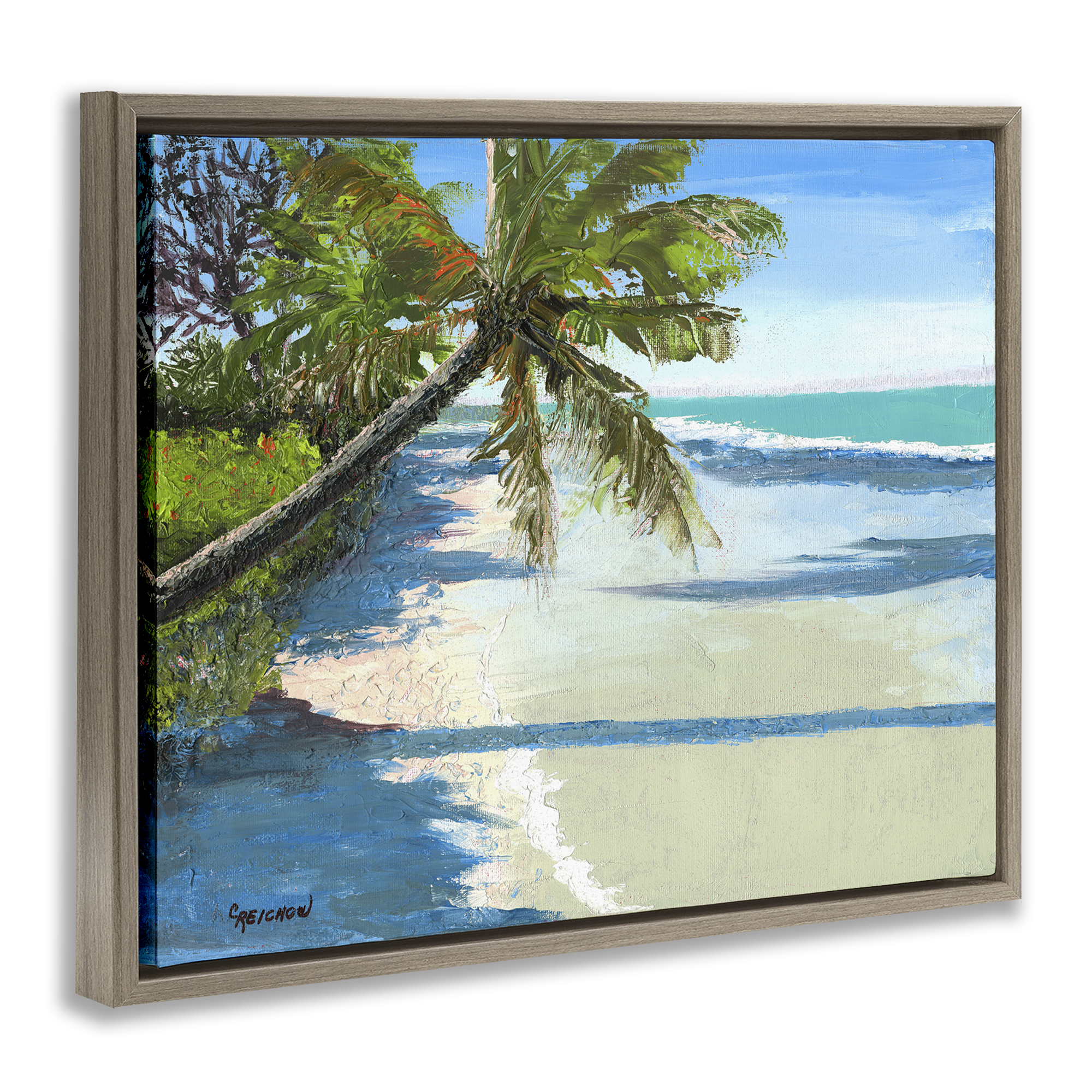 Stupell Industries Beach Shadows Landscape Landscape & Nature Painting Brown Floater Framed Canvas Art Print Wall Art, 31 x 25