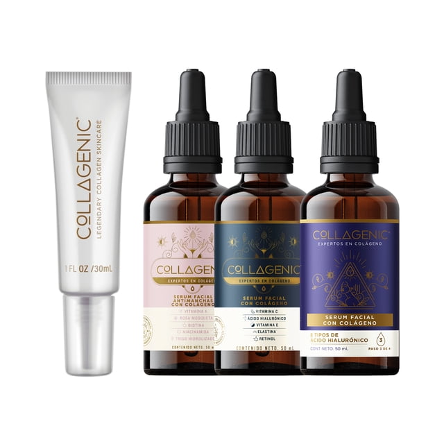 Kit 4 Productos Collagenic Serums y Crema Contorno Ojos Ácido Hialuronico Colageno