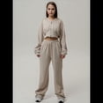 thumbnail image 4 of Conjunto Deportivo para Mujer: Sudadera con Capucha y Cremallera de Larga con Pantalones de Color Liso con Cordones - Conjunto de Dos Piezas Caqui XL, 4 of 7