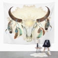 thumbnail image 2 of ZEALGNED Bull Watercolor Buffalo Skull Feathers on Golden Mandala in Boho Hand Head Wall Art Hanging Tapestry Home Decor for Living Room Bedroom Dorm 60x80 inch, 2 of 2