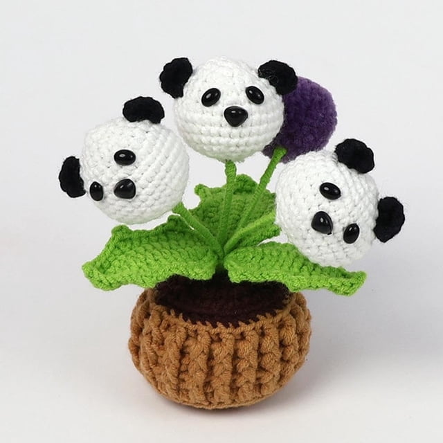 ddioayh Handcrafted Crochet Panda Night Light Potted Plant-Shape with Soft Glow for Home Office Decor Gift Idea Positive Emotional Support