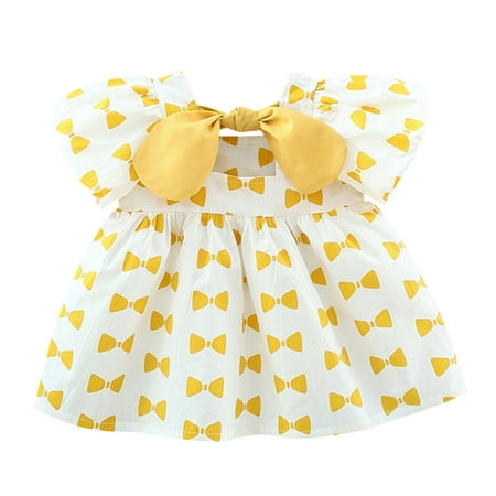 

adviicd Girls Dresses Wedding Dress Tie Toddler Baby Girls Dress Summer Bohemia Ruffle Bowknot Short Puff Sleeve Vintage Girl Dress