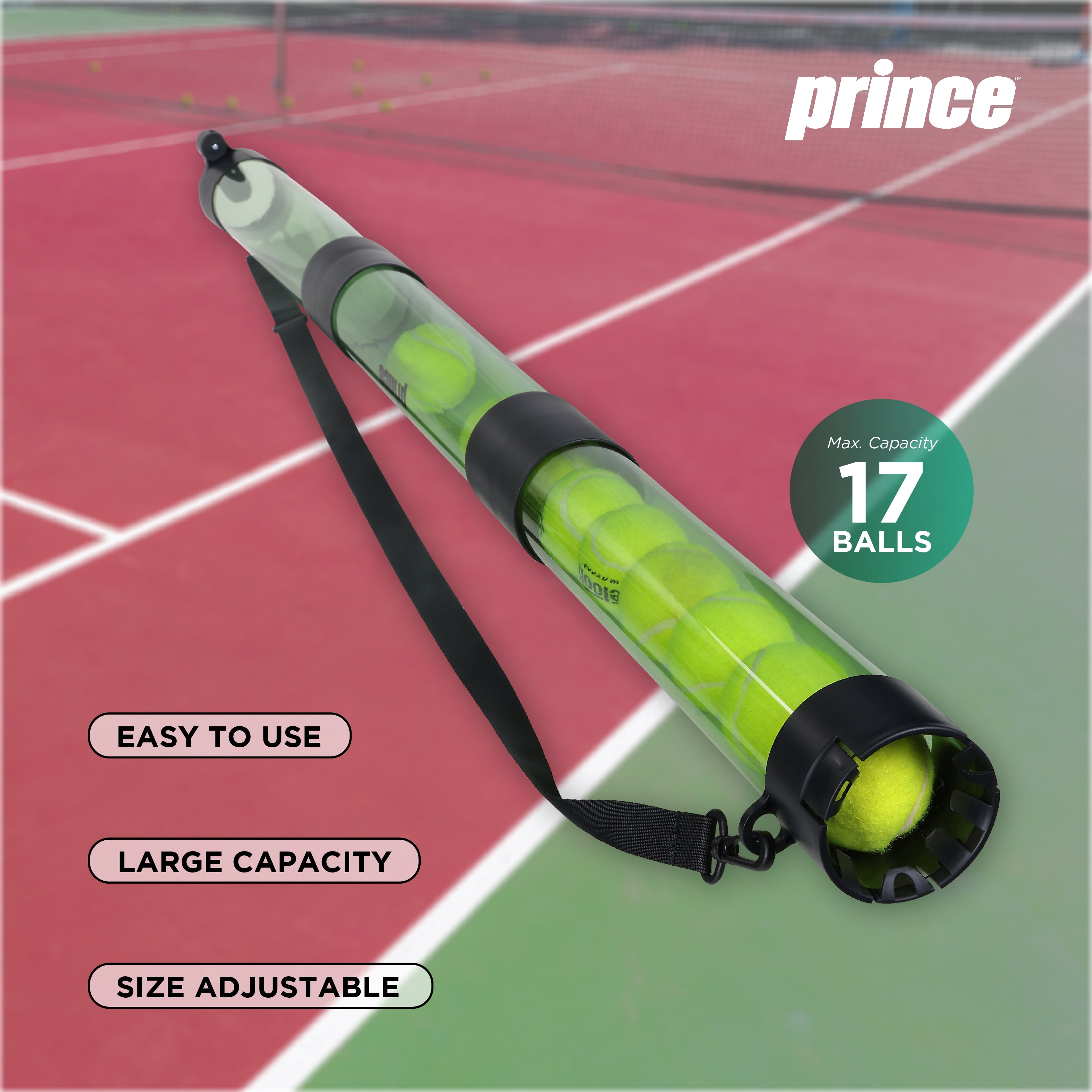 Prince Racquet Sports Ball Retriever Tube – Adjustable Pickleball, Tennis & Padel Ball Collector (Holds Up to 17 Balls)
