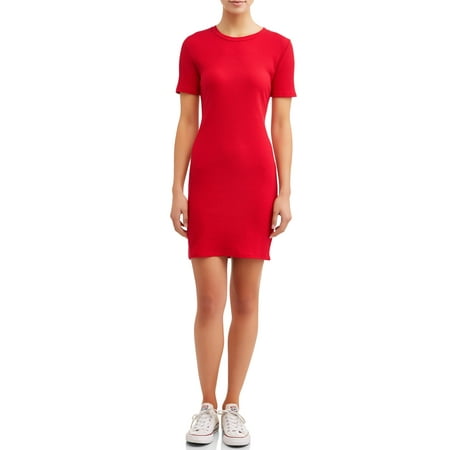 Scoop Neck Floral Bubble Dress - Eye Candy Juniors' Short Sleeve Scoop Neck Bodycon Rib Dress