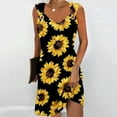thumbnail image 2 of Uaswgudfs Sleeveless V-Neck Asymmetric Hem Midi Dress - Summer Dresses for Women 2025 Casual Sundress with Ring Strap & Sunflower Print Black S, 2 of 5