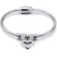 thumbnail image 3 of Stainless Steel Heart Charm Cubic Zircon Anniversary Valentine Bangle Bracelet, 3 of 4