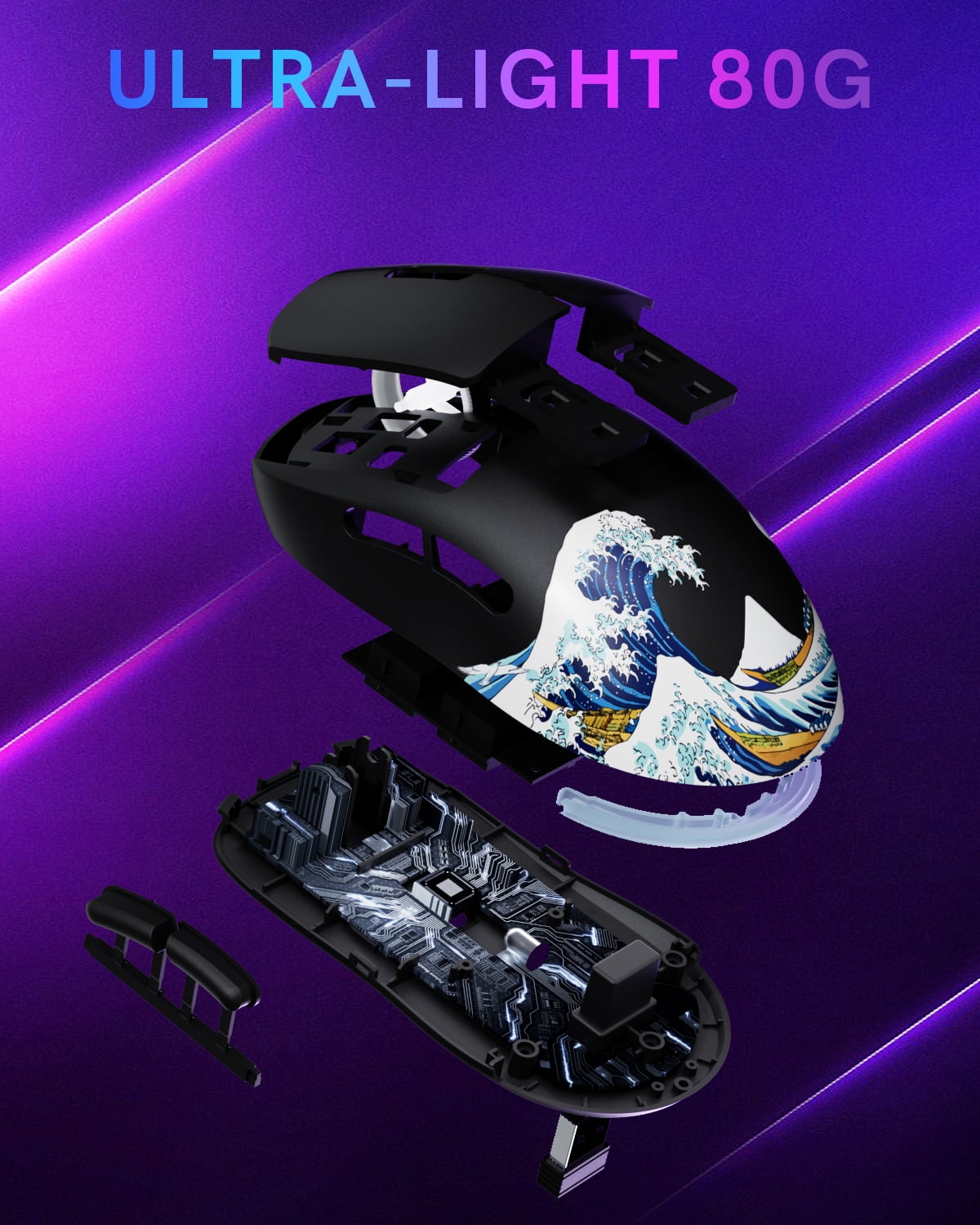 G57 Wireless Gaming Mouse, 8000 DPI, 80g, 2.4G/Bluetooth/USB-C Rechargeable Wireless Mouse with 5 Programmable Buttons for PC/Mac, Black