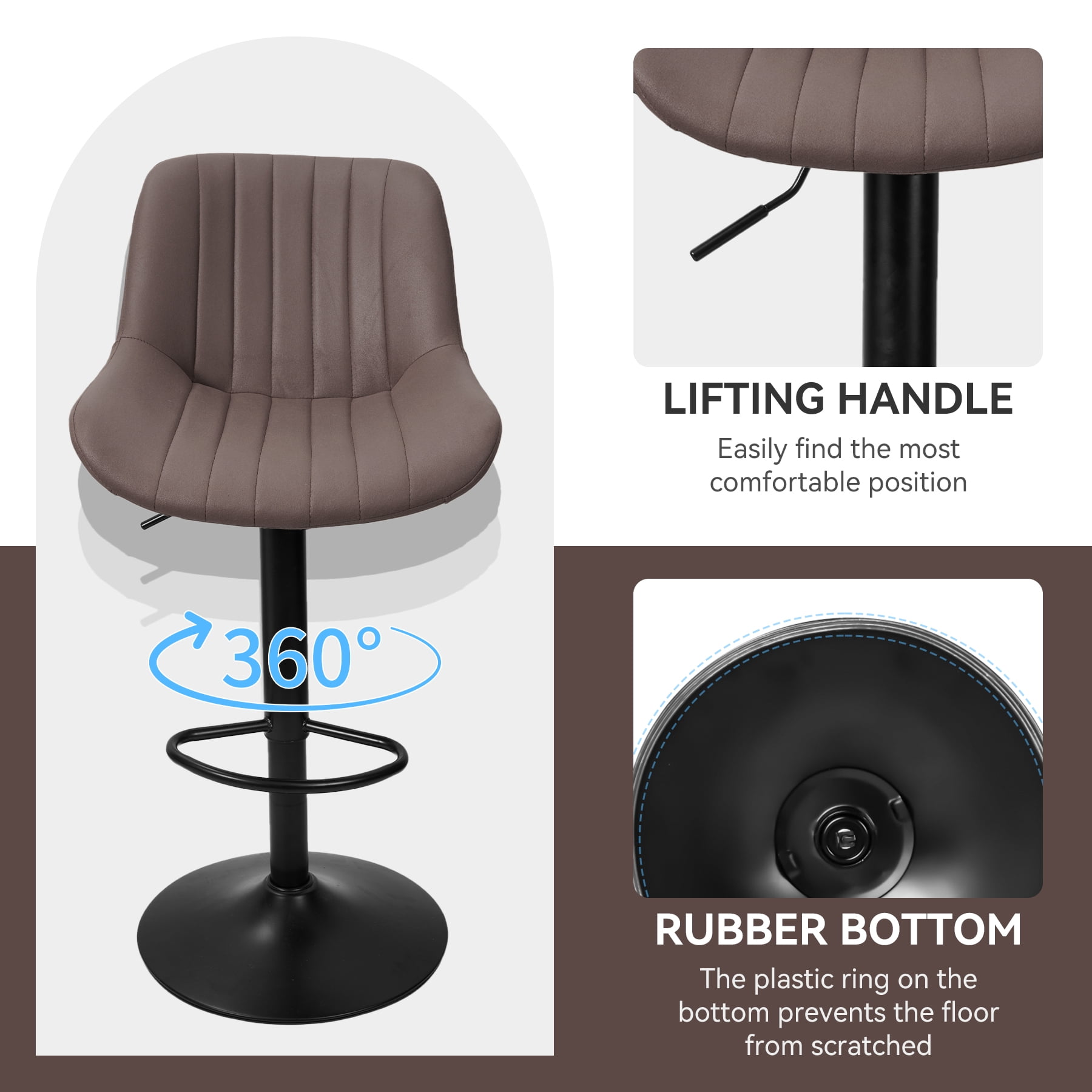 Hawsaiy Adjustable Bar Stools Set of 2, Swivel Counter Height Bar Chairs with Back, Modern Technical Fabric Barstools for Kitchen Island & Home, Brown