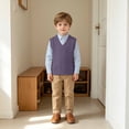 thumbnail image 6 of Toddler Kids Sweater Vest V Neck Cable Knit Sleeveless Uniform Knitwear, 6 of 6