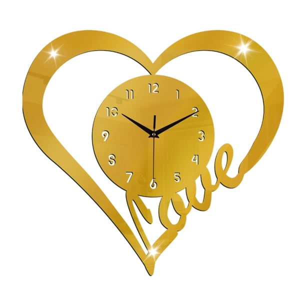 Reloj de pared con forma de corazón, reloj de amor, reloj decorativo, regalo colgante, silencioso para Oro