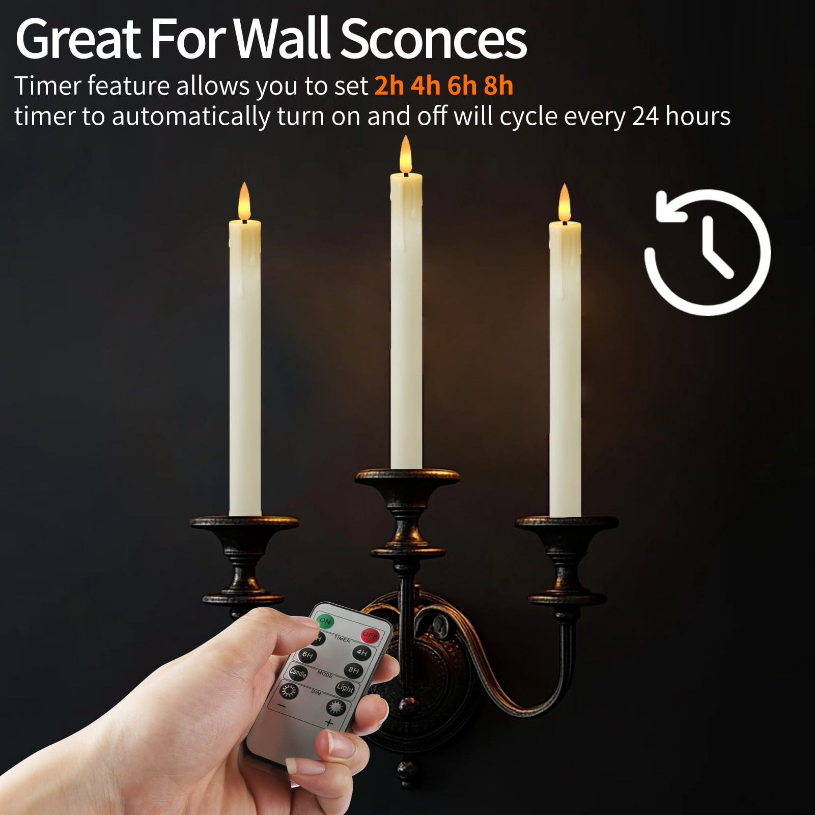 Rechargeable Flameless Taper Candles, 6 Pcs Real Wax LED Taper Candles Flickering with Remote&Timer, 4 Replaceable 3D Flame candle Heads for Home Wedding Christmas Decor (Ivory)