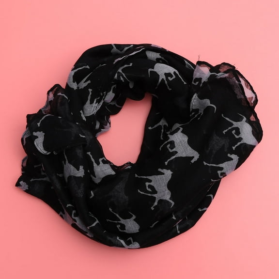 HINTRMENT 1Set Animal Print Scarf for Women Black Voile and Chiffon 18.9x35.4x0.008in