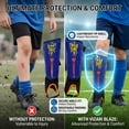 thumbnail image 3 of Vizari Espinilleras de Fútbol Blaze para Niños y Niñas / Espinilleras Juveniles con Protección para el Tobillo y Diseño de Llamas - Azul, XS, 3 of 9