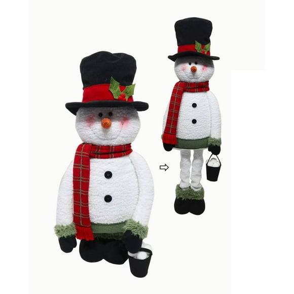 Bonhomme de neige debout en tissu de 5 pieds avec pattes extensibles, chapeau noir