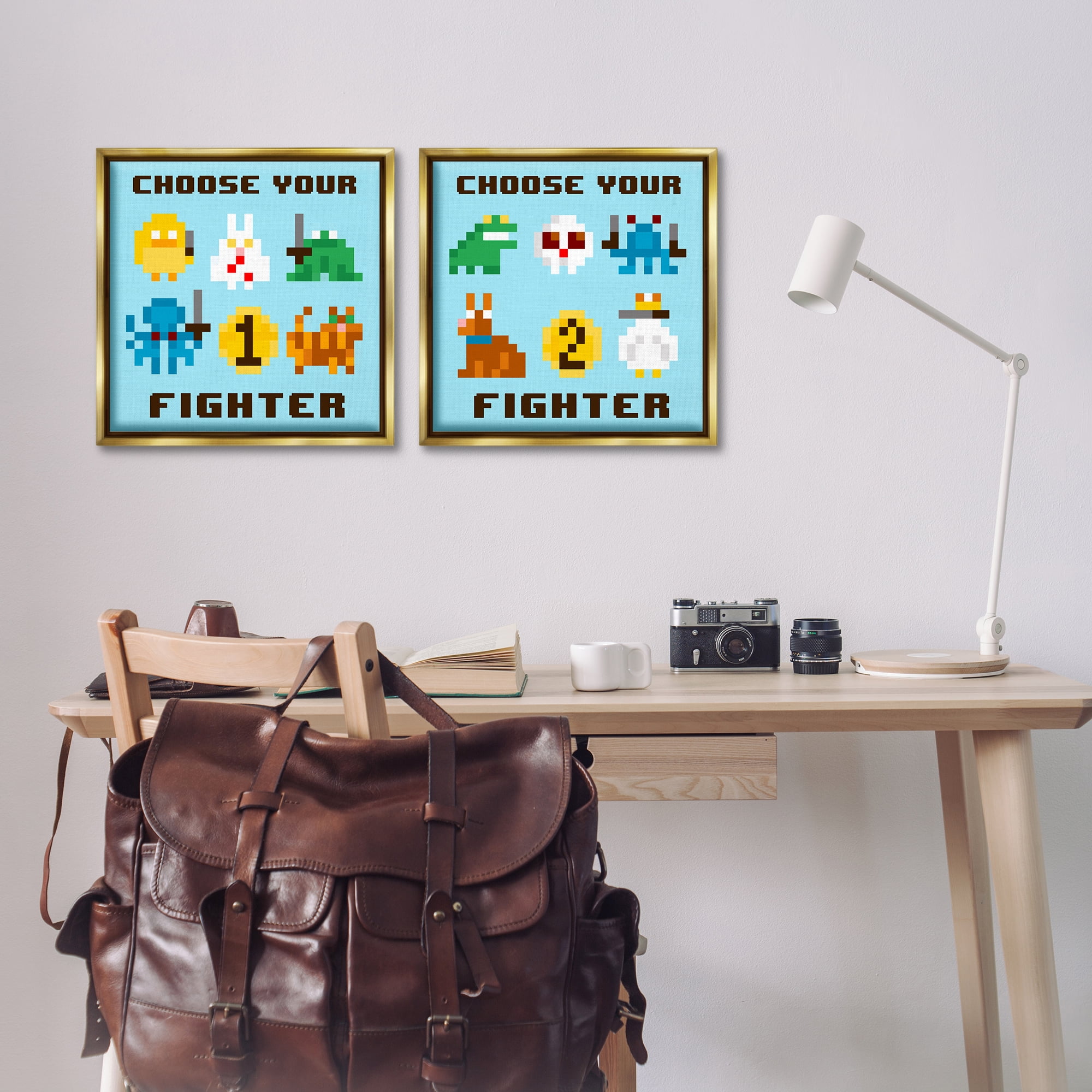 Stupell Industries Choose Your Fighter Game Entertainment Painting Gold Floater Framed Canvas Art Print Wall Art, 18 x 18, Set of 2