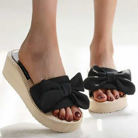 

Fashion Spring And Summer Casual Bow Sandals Beach Wedge Slippers Womens Summer Slippers Wool Slippers Women Womens Slippers with Memory Foam Slippers for Women Hard Sole Womens Fluff Yeah Slide