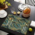 thumbnail image 4 of Teal Marble Gold Wave Pattern Summer Placemats Table Placemats Set Of 4-Linen Kitchen Washable Placemats Table Mats 11.8"x17.7" Non-Slip Heat Resistant, 4 of 6